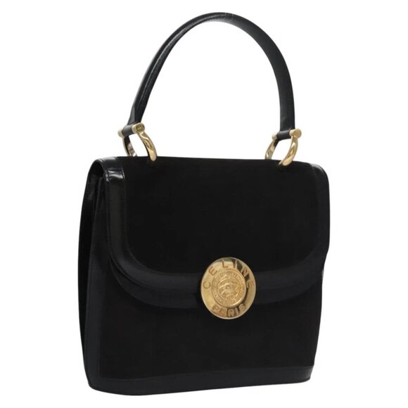 CELINE Hand Bag Suede Black Gold Auth BD112V - Picture 1 of 15